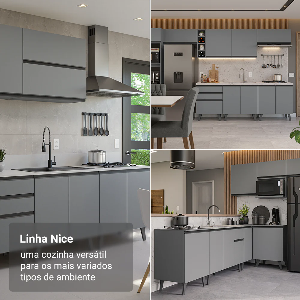 Armário de Cozinha Compacta 120 cm Cinza Nice Madesa 05 - Image 5