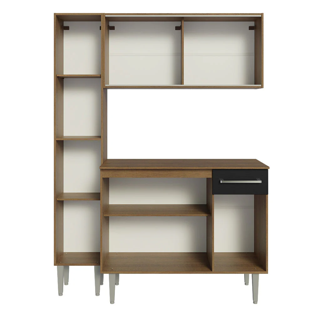 Armário de Cozinha Compacta 137cm Rustic/Preto Emilly Madesa 05 - Image 6
