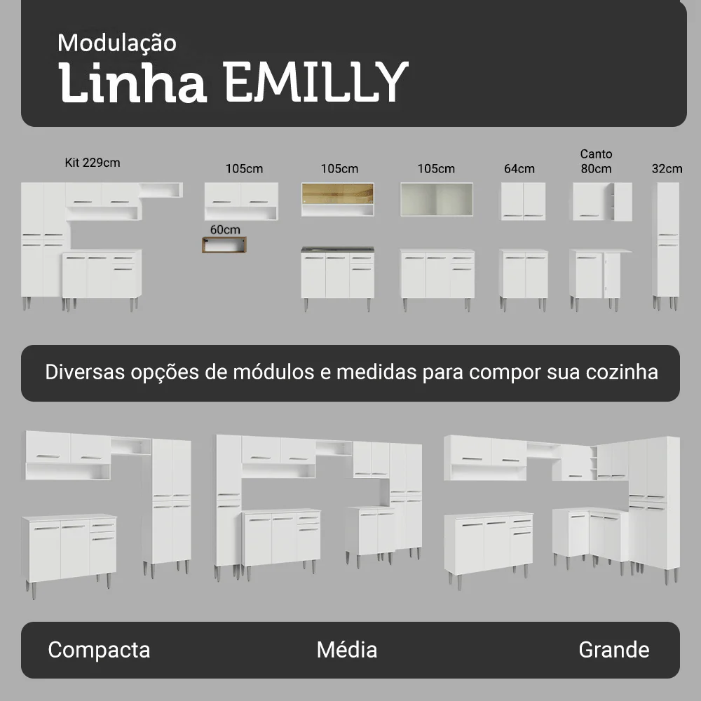 Armário de Cozinha Compacta 156 cm Branco/Rustic Emilly Madesa 01 - Image 9