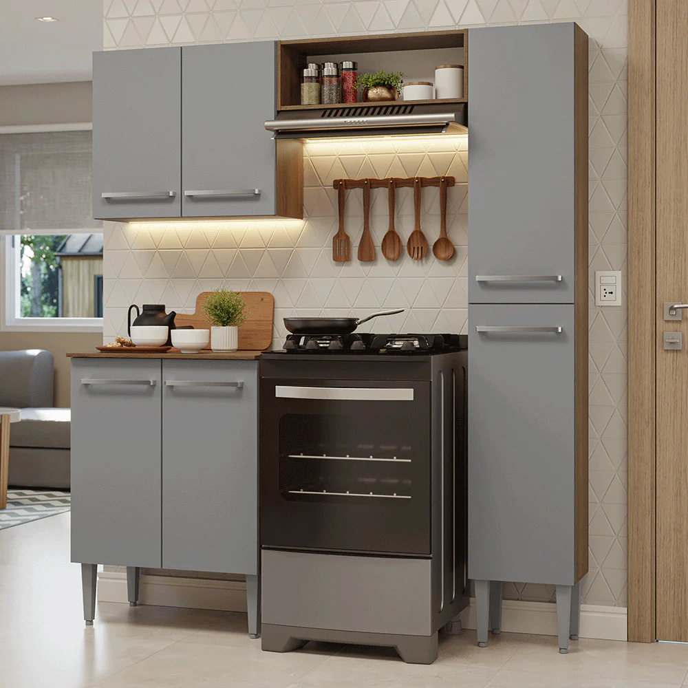 Armário de Cozinha Compacta 156 cm Rustic/Cinza Emilly Madesa 02