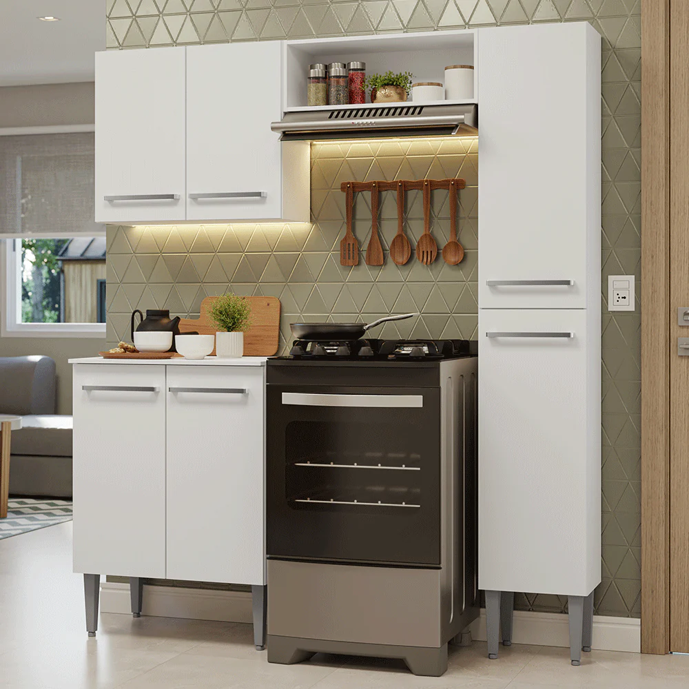 Armário de Cozinha Compacta 156cm Branco Emilly Madesa 02