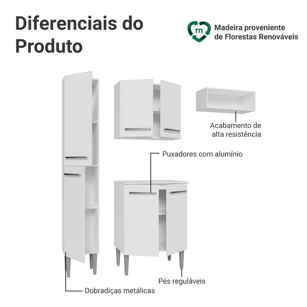 Armário de Cozinha Compacta 156cm Branco Emilly Madesa 03 - Image 4
