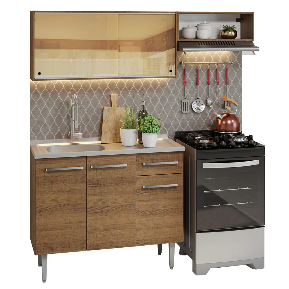 Armário de Cozinha Compacta 165cm com Pia Rustic Emilly Madesa 06 - Image 2