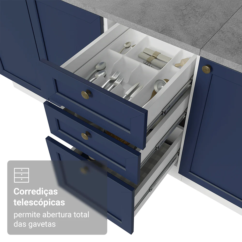 Armário de Cozinha Compacta 180 cm Branco/Azul Vik Madesa 02 - Image 8