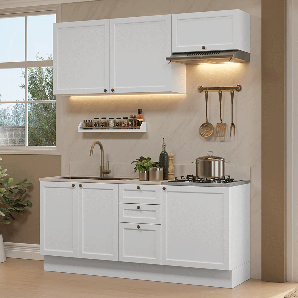 Armário de Cozinha Compacta 180 cm Branco Vik Madesa 01