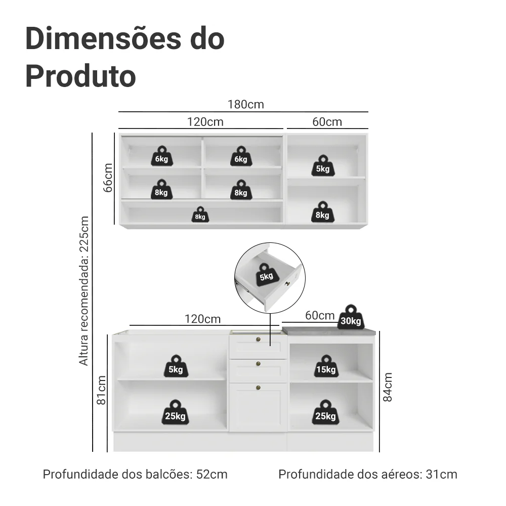Armário de Cozinha Compacta 180 cm Branco Vik Madesa 03 - Image 3