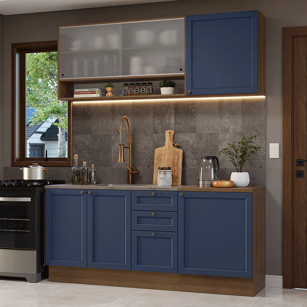Armário de Cozinha Compacta 180 cm Rustic/Azul Vik Madesa 03