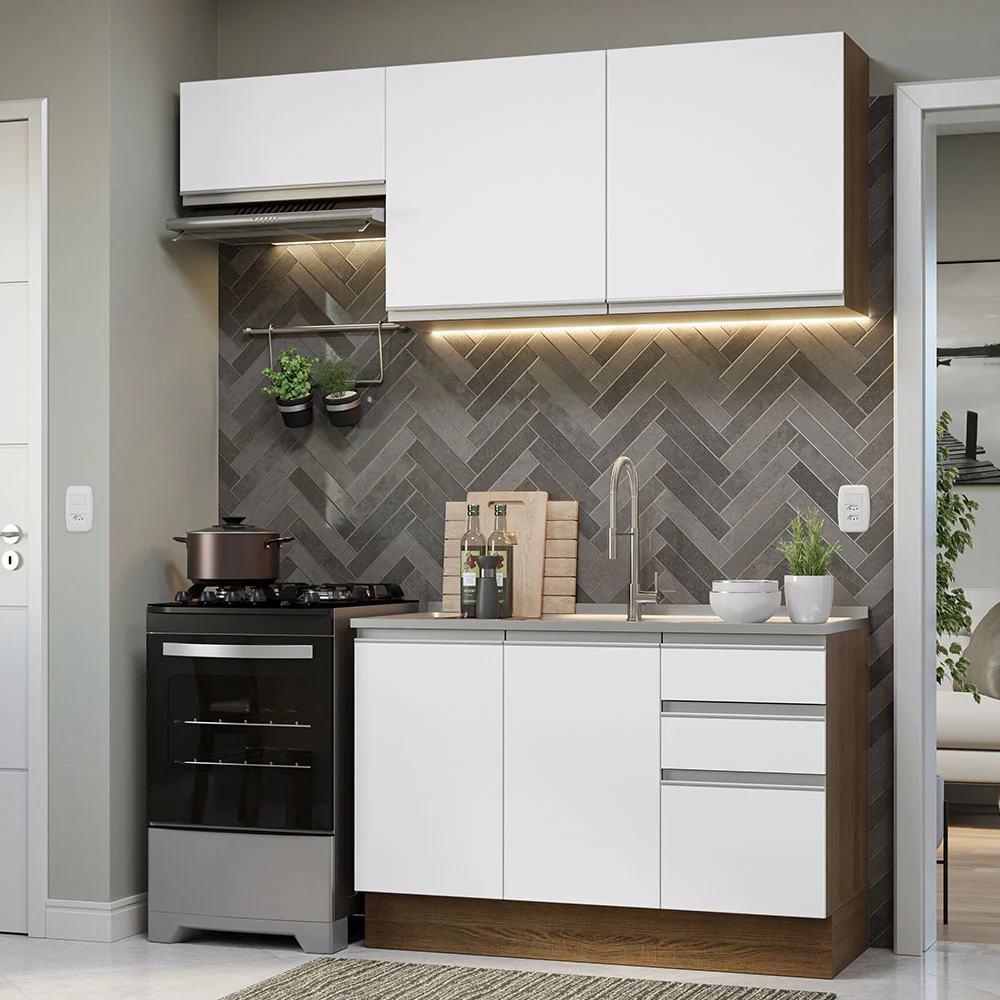 Armário de Cozinha Compacta 180cm Rustic/Branco Glamy Madesa 09