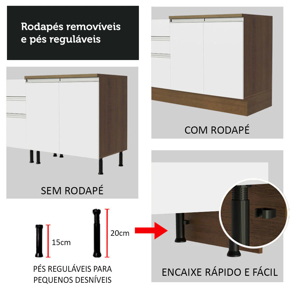 Armário de Cozinha Compacta 180cm Rustic/Branco Glamy Madesa 09 - Image 10