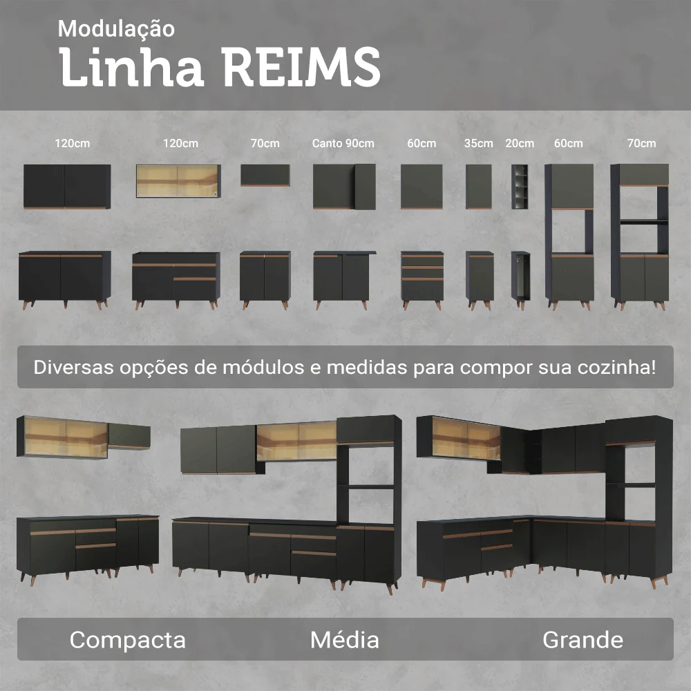 Armário de Cozinha Compacta 190cm Preto Reims Madesa 04 - Image 10