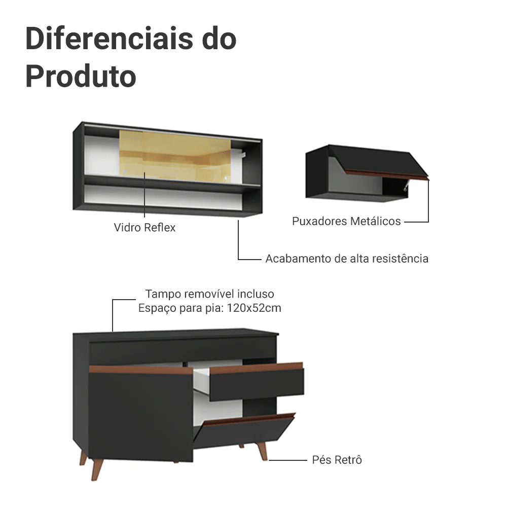 Armário de Cozinha Compacta 190cm Preto Reims Madesa 06 - Image 3