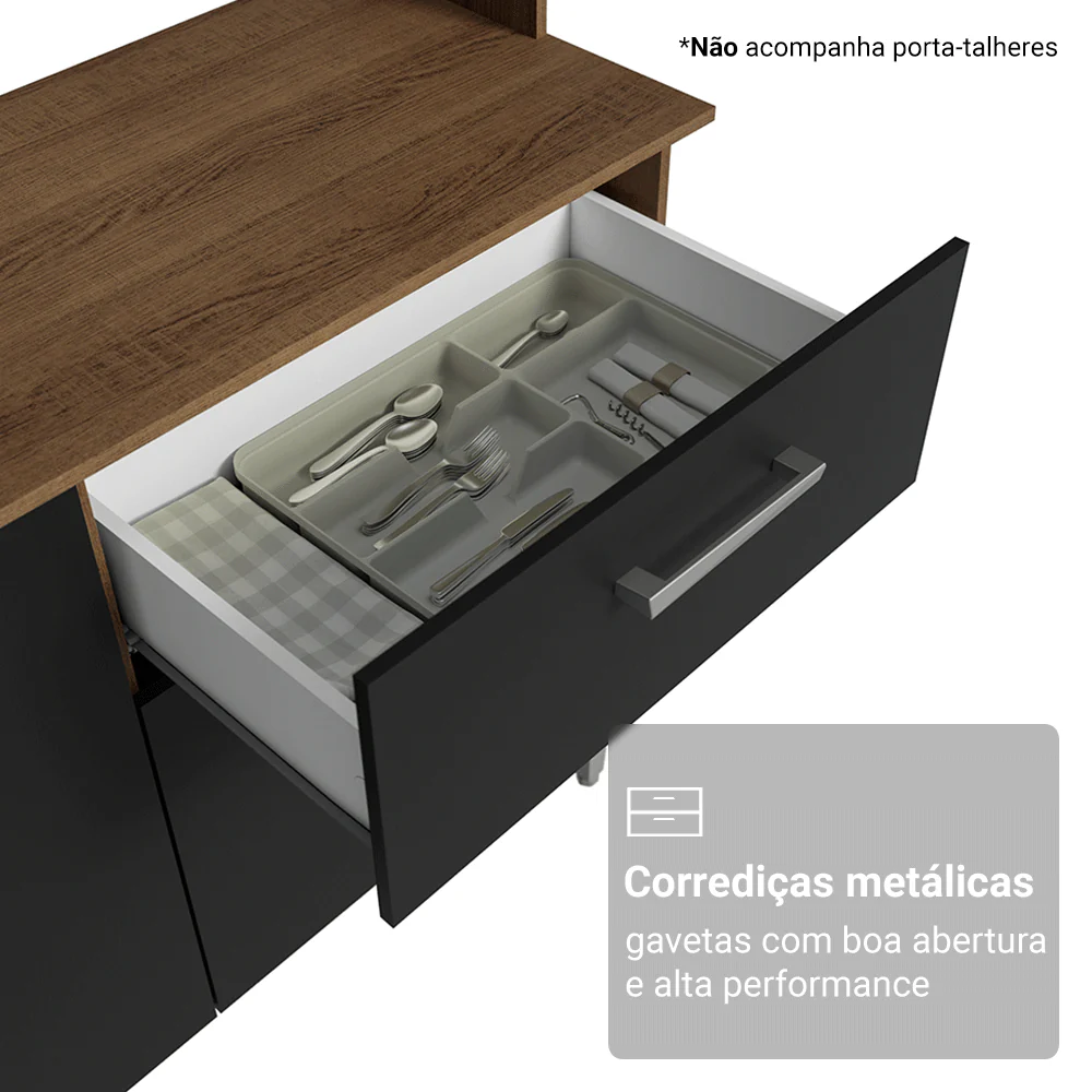 Armário de Cozinha Compacta 196cm Rustic/Preto Aura Madesa 01 - Image 6