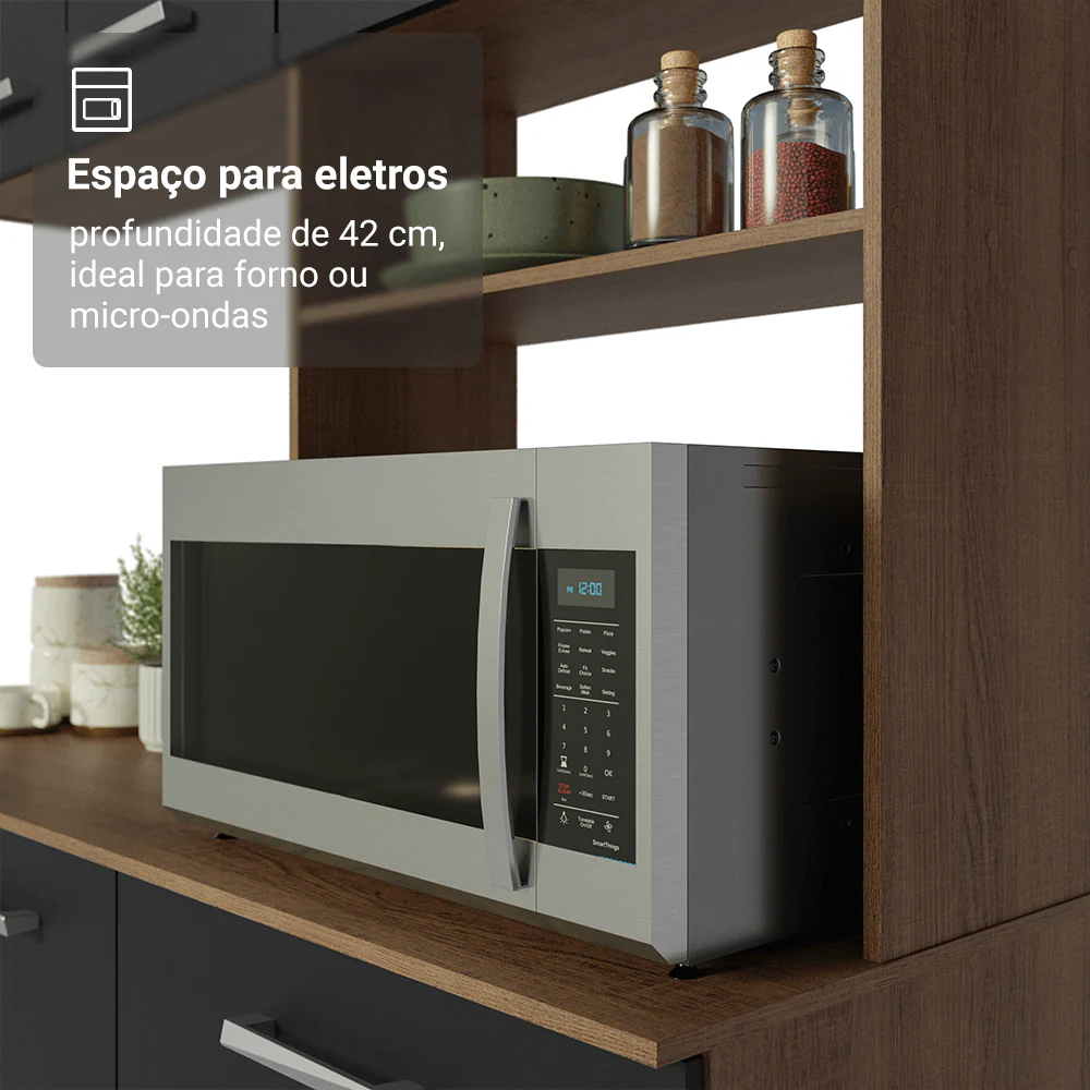 Armário de Cozinha Compacta 196cm Rustic/Preto Aura Madesa 01 - Image 7