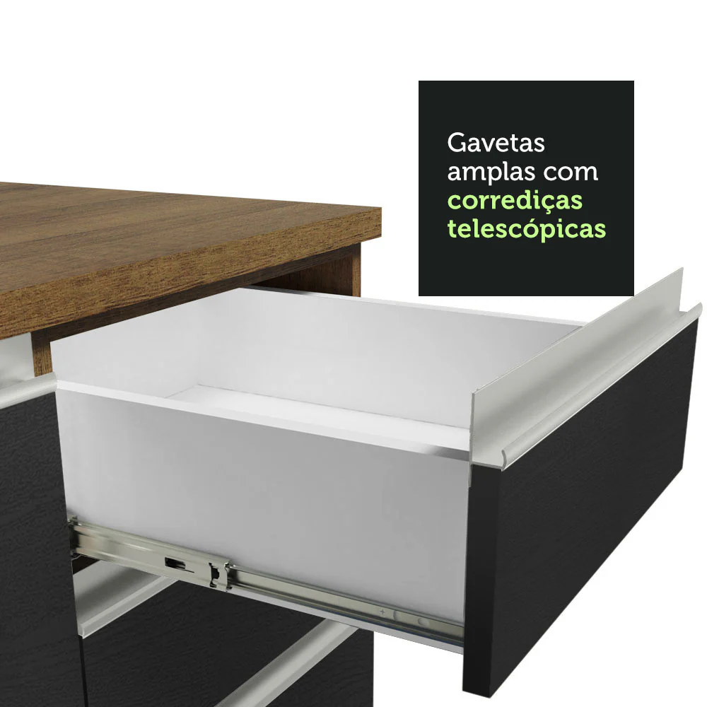 Armário de Cozinha Compacta 200cm Rustic/Preto Glamy Madesa 08 - Image 8
