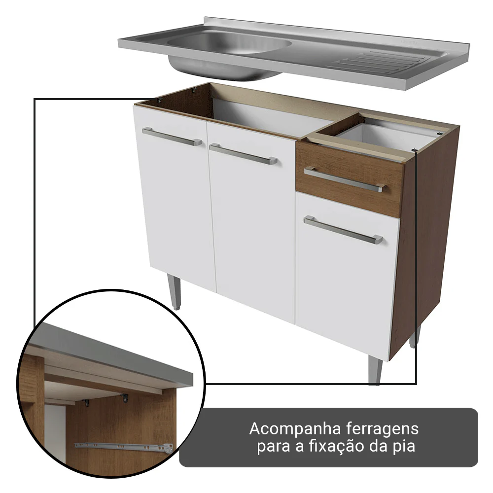 Armário de Cozinha Compacta 229cm com Pia Rustic/Branco Emilly Madesa 12 - Image 5