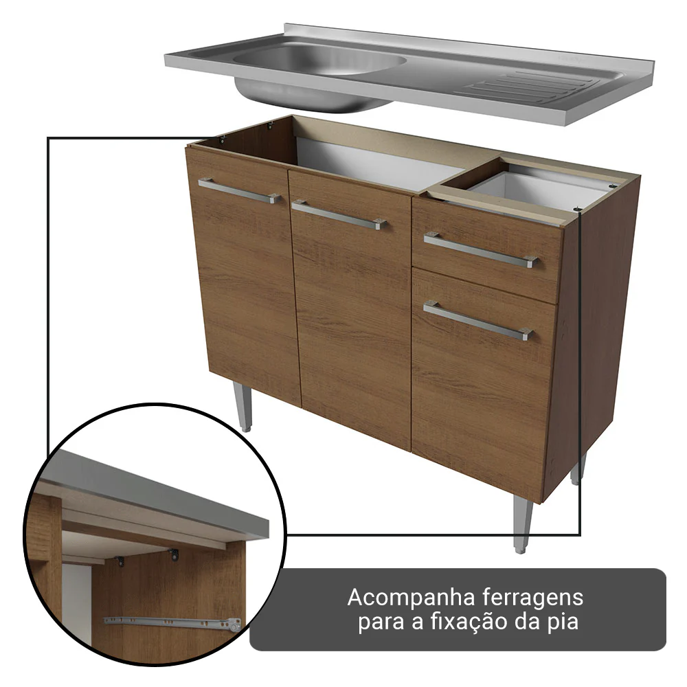 Armário de Cozinha Compacta 229cm com Pia Rustic Emilly Madesa 10 - Image 6