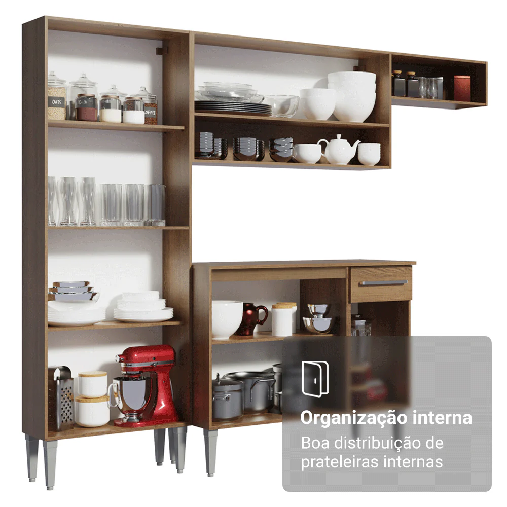 Armário de Cozinha Compacta 229cm com Pia Rustic/Preto Emilly Madesa 10 - Image 6