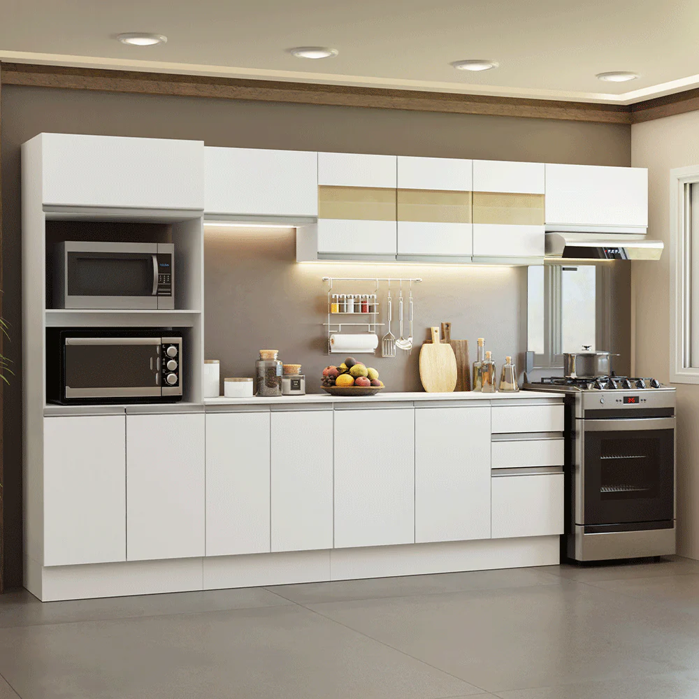 Armário de Cozinha Completa 100% MDF 310 cm Branco Smart 02