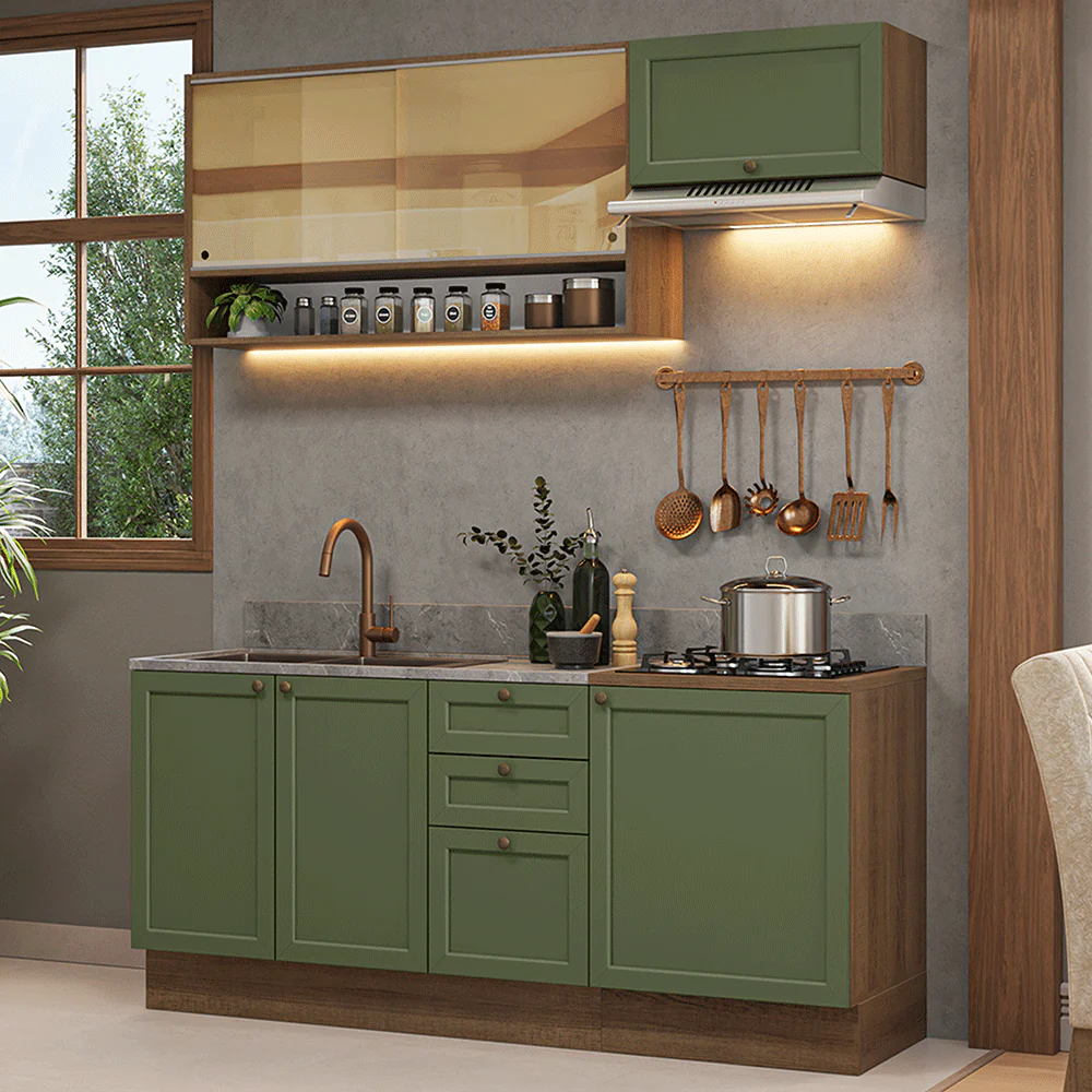 Armário de Cozinha Completa 180 cm Rustic/Verde Vik Madesa 05