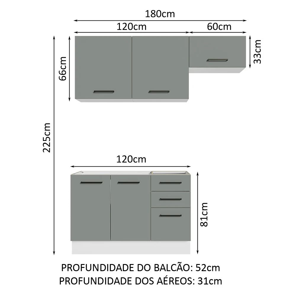 Armário de Cozinha Compacta 180cm Branco/Cinza Agata Madesa 09 - Image 3