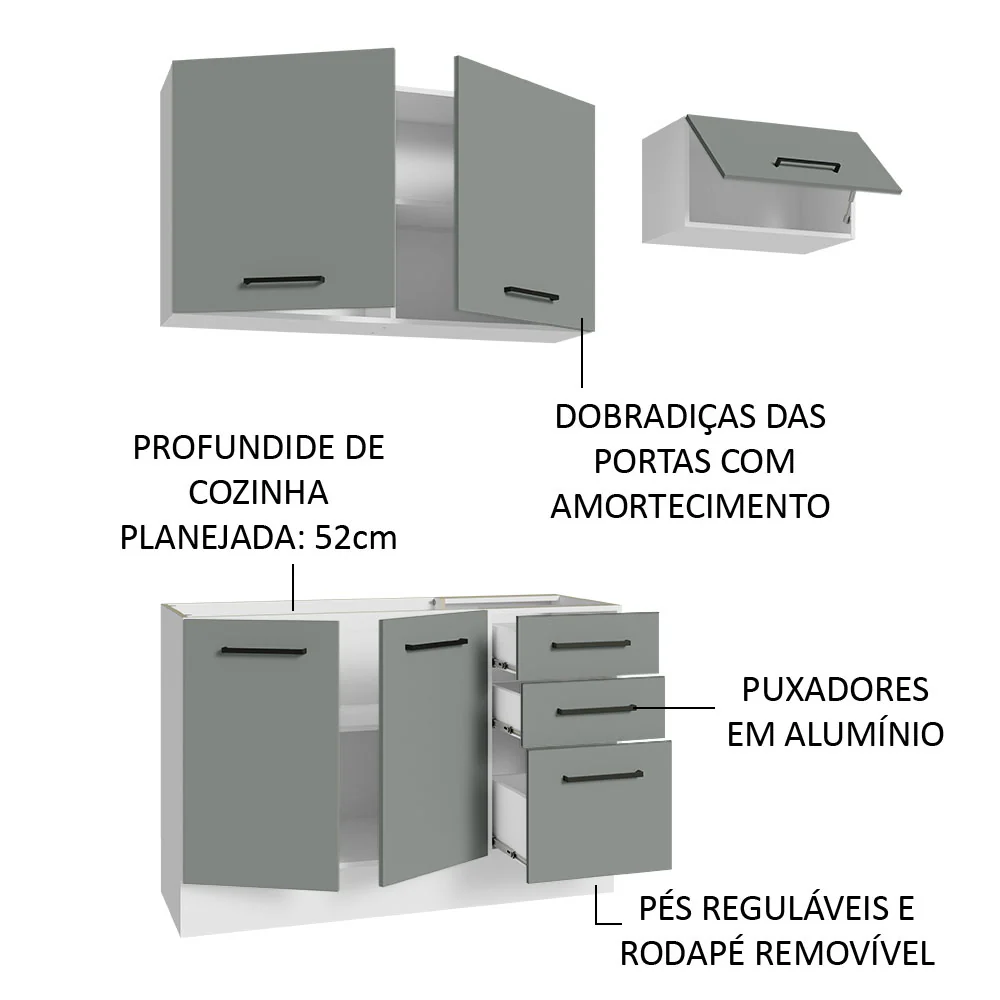 Armário de Cozinha Compacta 180cm Branco/Cinza Agata Madesa 09 - Image 4