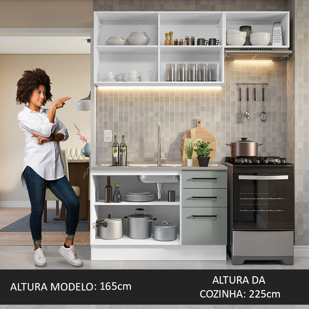 Armário de Cozinha Compacta 180cm Branco/Cinza Agata Madesa 09 - Image 5