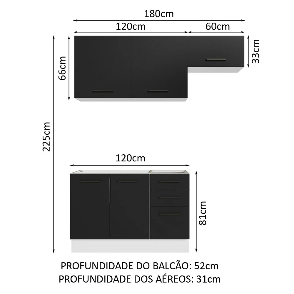 Armário de Cozinha Compacta 180cm Branco/Preto Agata Madesa 09 - Image 3