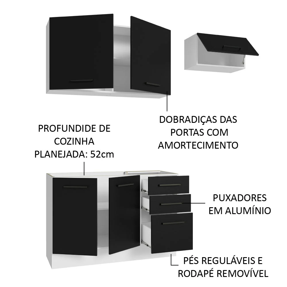 Armário de Cozinha Compacta 180cm Branco/Preto Agata Madesa 09 - Image 4