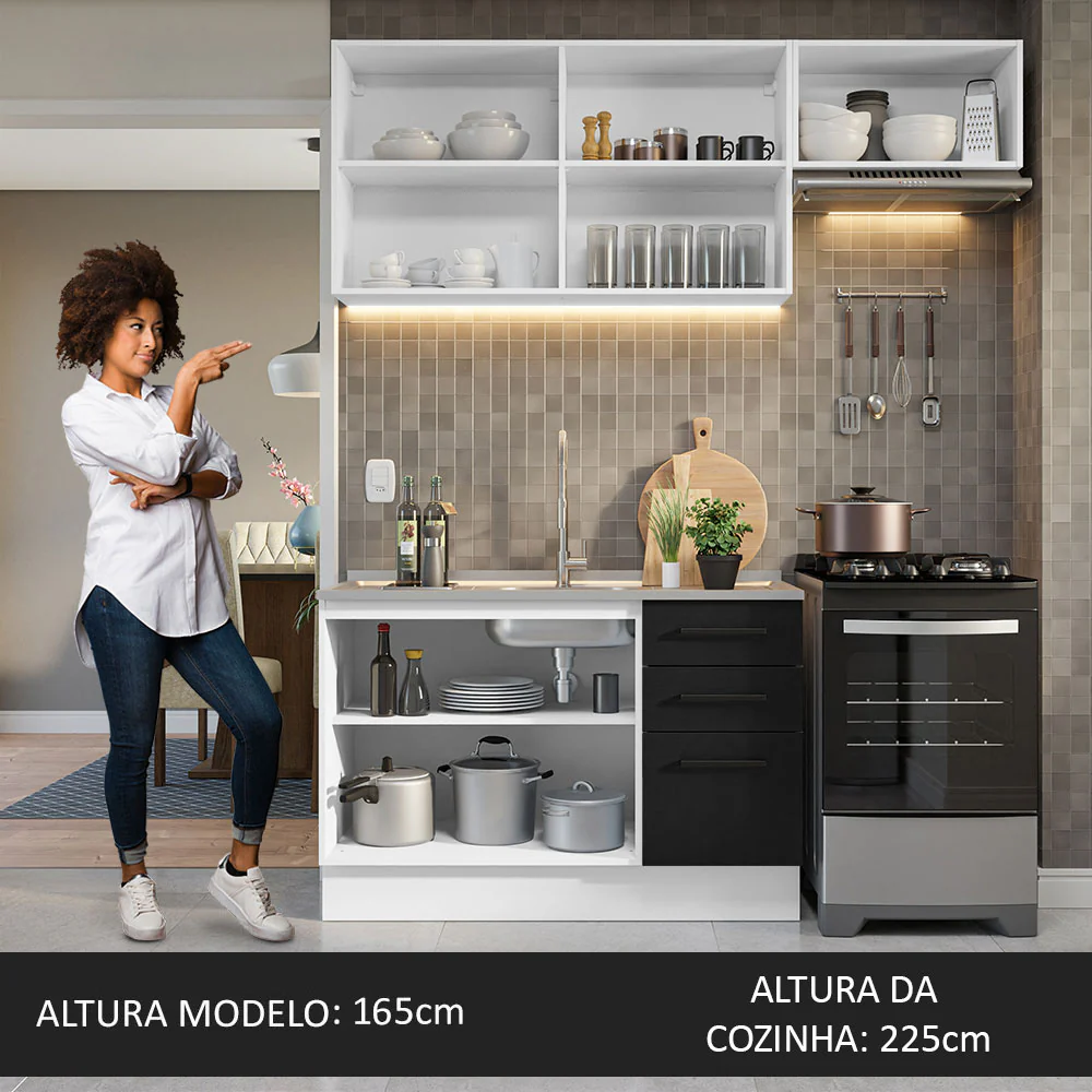Armário de Cozinha Compacta 180cm Branco/Preto Agata Madesa 09 - Image 5
