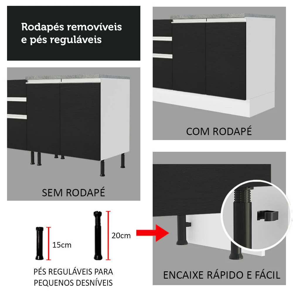 Armário de Cozinha Compacta 180cm Branco/Preto Glamy Madesa 12 - Image 8