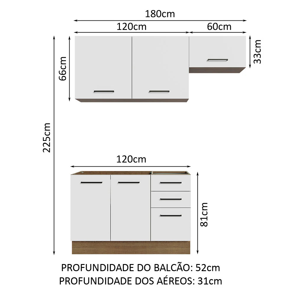 Armário de Cozinha Compacta 180cm Rustic/Branco Agata Madesa 09 - Image 3