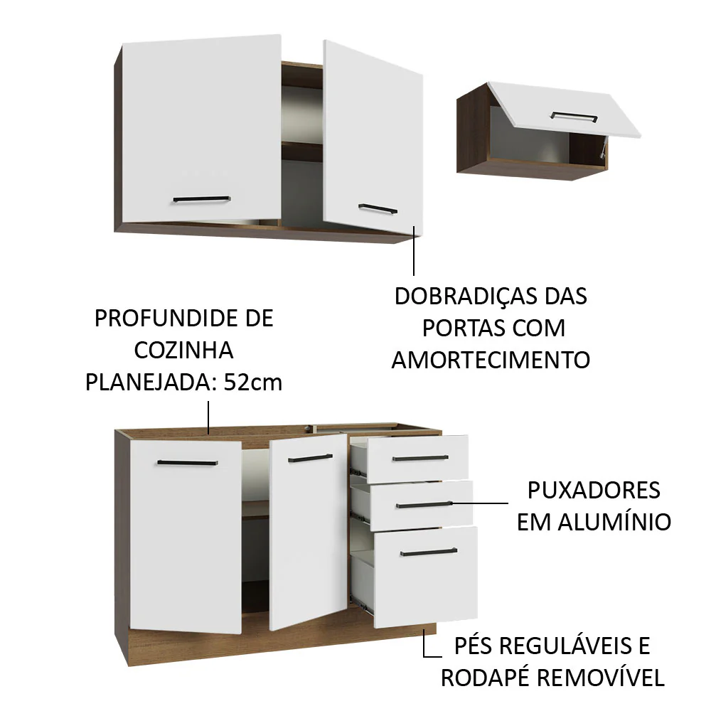 Armário de Cozinha Compacta 180cm Rustic/Branco Agata Madesa 09 - Image 4