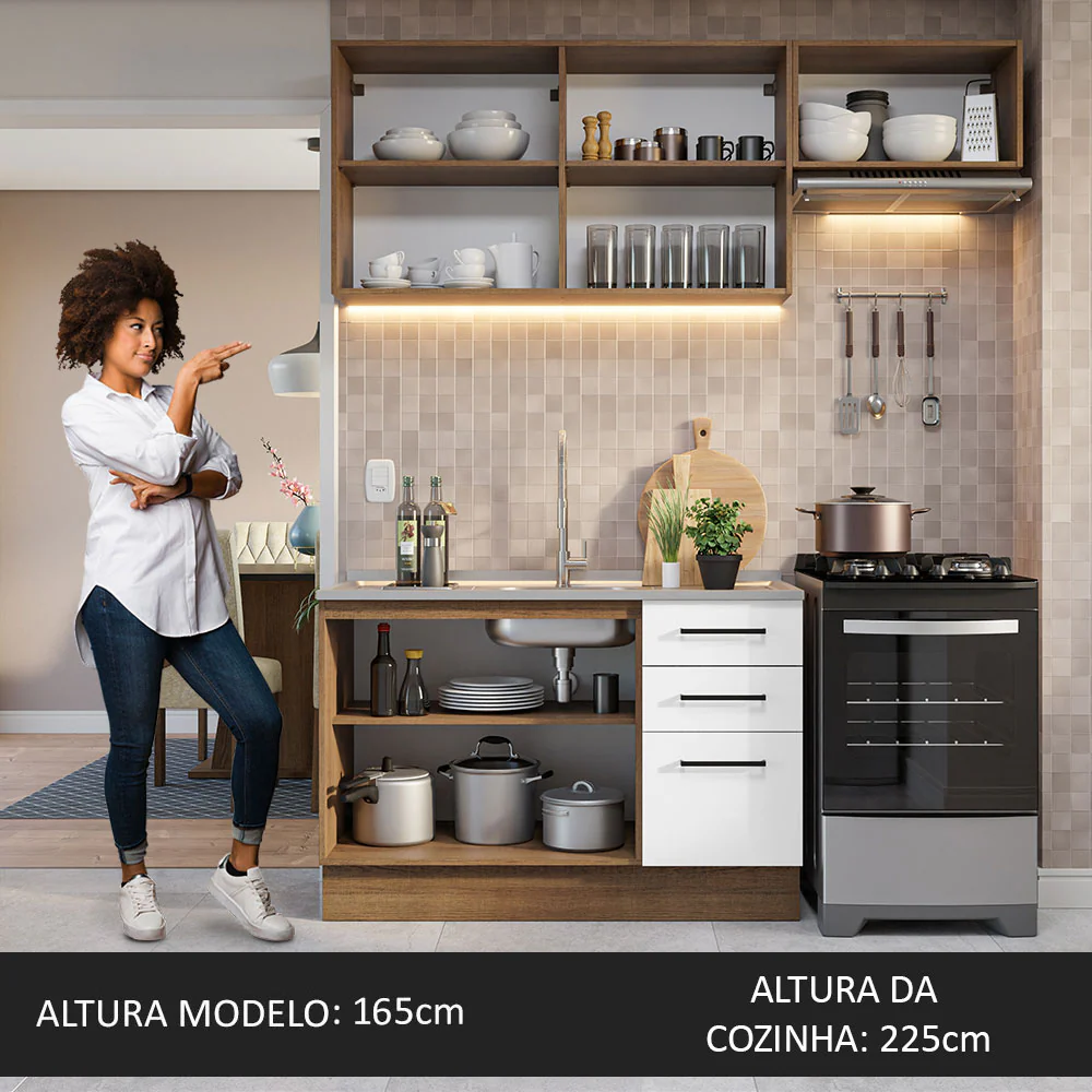 Armário de Cozinha Compacta 180cm Rustic/Branco Agata Madesa 09 - Image 5