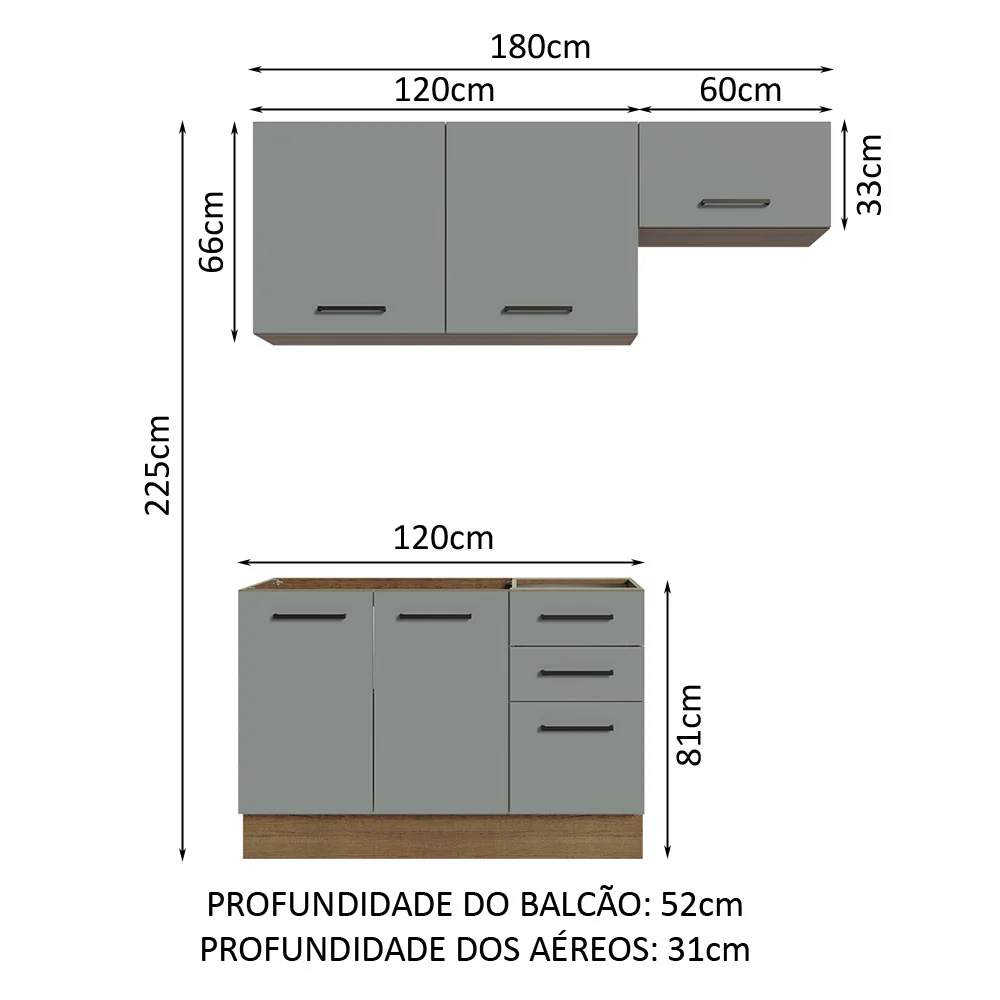 Armário de Cozinha Compacta 180cm Rustic/Cinza Agata Madesa 09 - Image 3