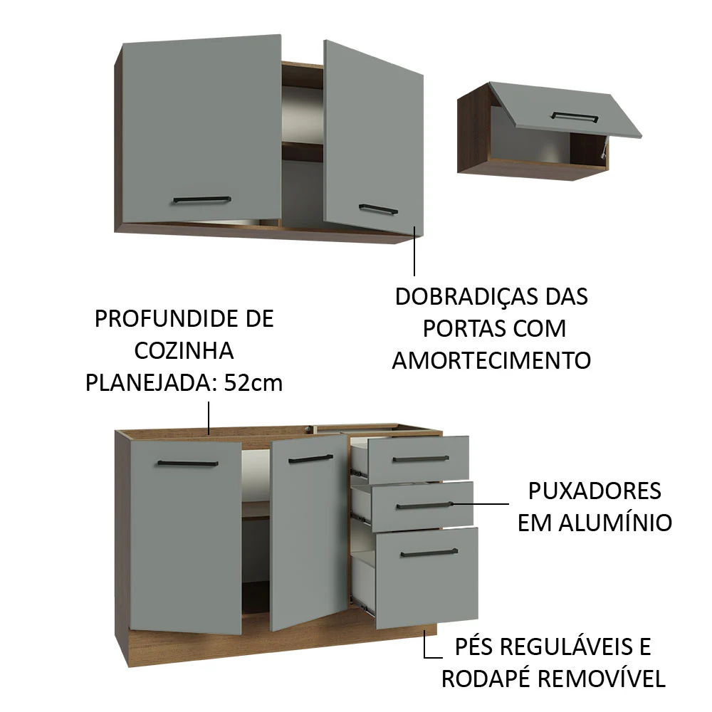 Armário de Cozinha Compacta 180cm Rustic/Cinza Agata Madesa 09 - Image 4