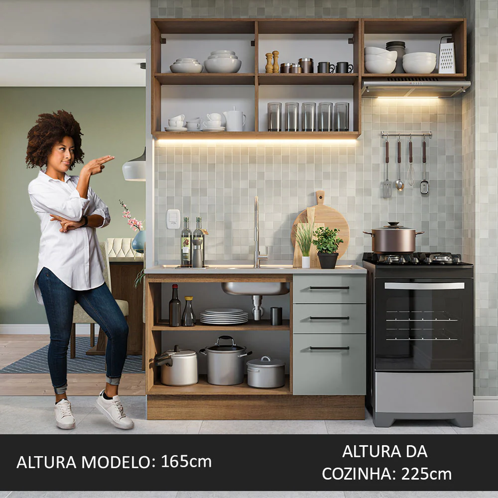 Armário de Cozinha Compacta 180cm Rustic/Cinza Agata Madesa 09 - Image 5