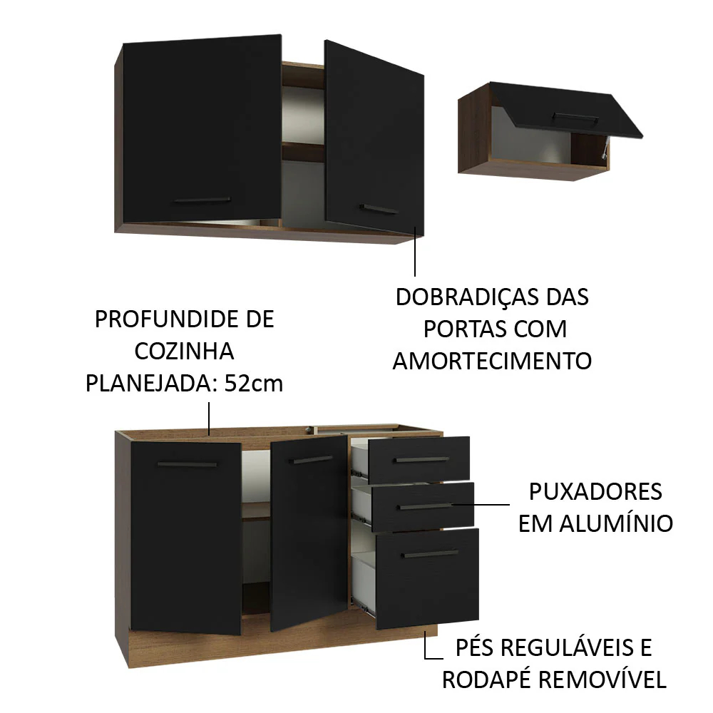 Armário de Cozinha Compacta 180cm Rustic/Preto Agata Madesa 09 - Image 4