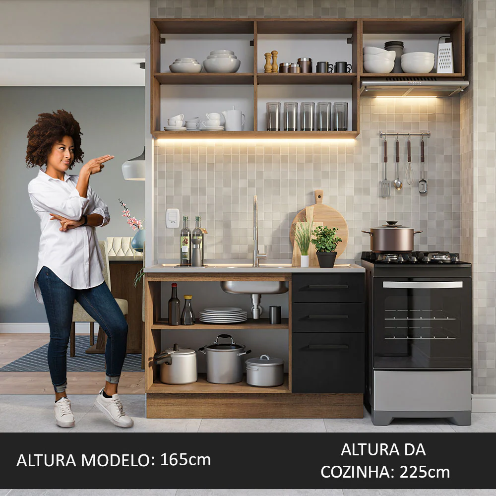 Armário de Cozinha Compacta 180cm Rustic/Preto Agata Madesa 09 - Image 5