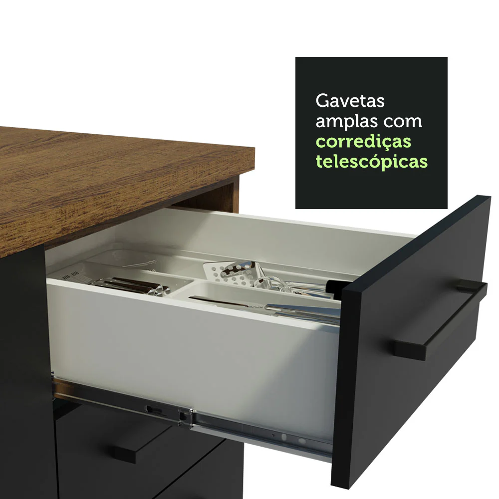 Armário de Cozinha Compacta 180cm Rustic/Preto Agata Madesa 09 - Image 6