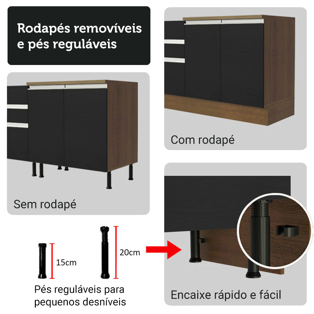 Armário de Cozinha Compacta 190cm Rustic/Preto Glamy Madesa 05 - Image 8