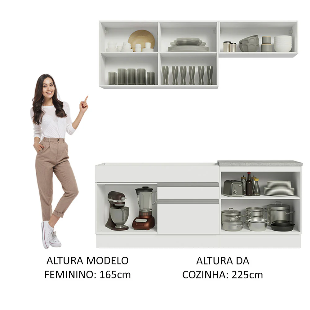 Armário de Cozinha Compacta 200cm Branco/Crema Glamy Madesa 07 - Image 5