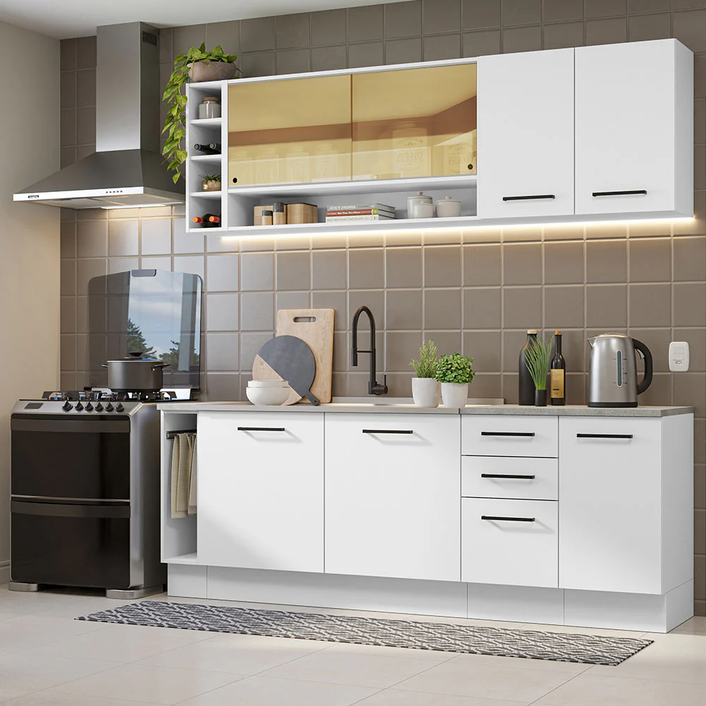 Armário de Cozinha Completa 220cm Branco Agata da Thêmis Madesa