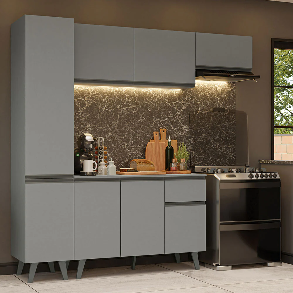 Armário de Cozinha Completa 220cm Cinza Nice Madesa 01