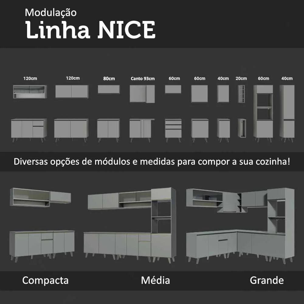 Armário de Cozinha Completa 220cm Cinza Nice Madesa 03 - Image 10