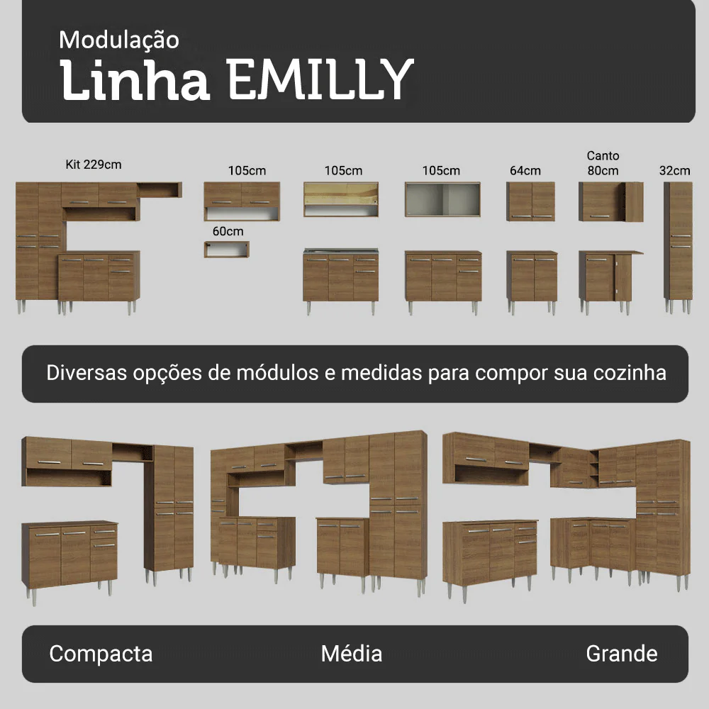 Armário de Cozinha Completa 229cm Rustic Emilly Madesa 017 - Image 8