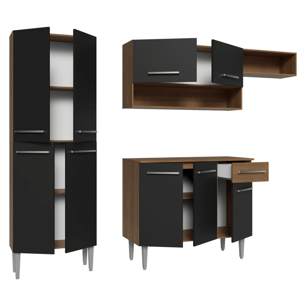 Armário de Cozinha Completa 229cm Rustic/Preto Emilly Madesa 016 - Image 8
