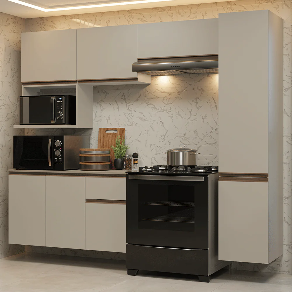 Armário de Cozinha Completa 240 cm Suspensa Crema Nice Madesa 09