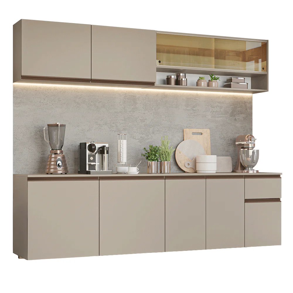 Armário de Cozinha Completa 240 cm Suspenso Crema Nice Madesa 05 - Image 2