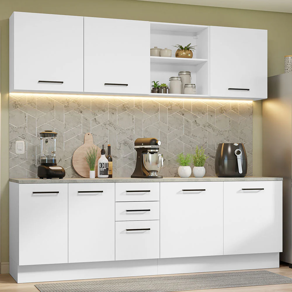 Armário de Cozinha Completa 240cm Branco 60cm de Profundidade Agata Madesa 02