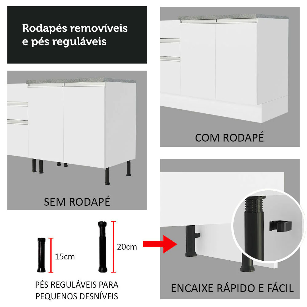 Armário de Cozinha Completa 240cm Branco Glamy Madesa 09 - Image 8